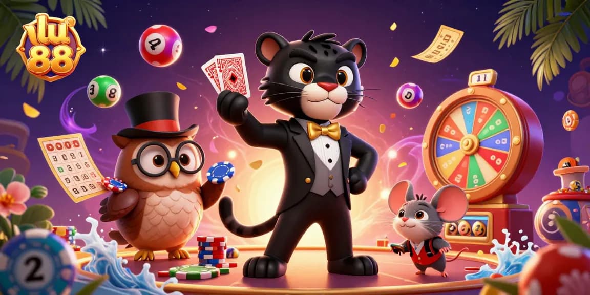 Experience the dynamic gaming atmosphere with lu 88, featuring elegant characters and festive lottery elements.