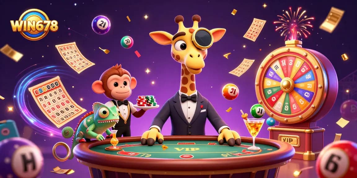 WIN678 offers exciting casino action with vibrant characters and dynamic elements in a thrilling gambling scene.