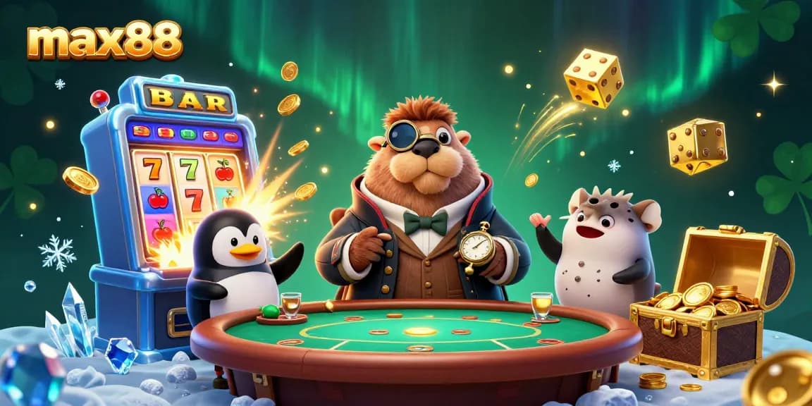 Experience thrilling gameplay with max88's vibrant underwater casino scene featuring a jolly walrus and friends.