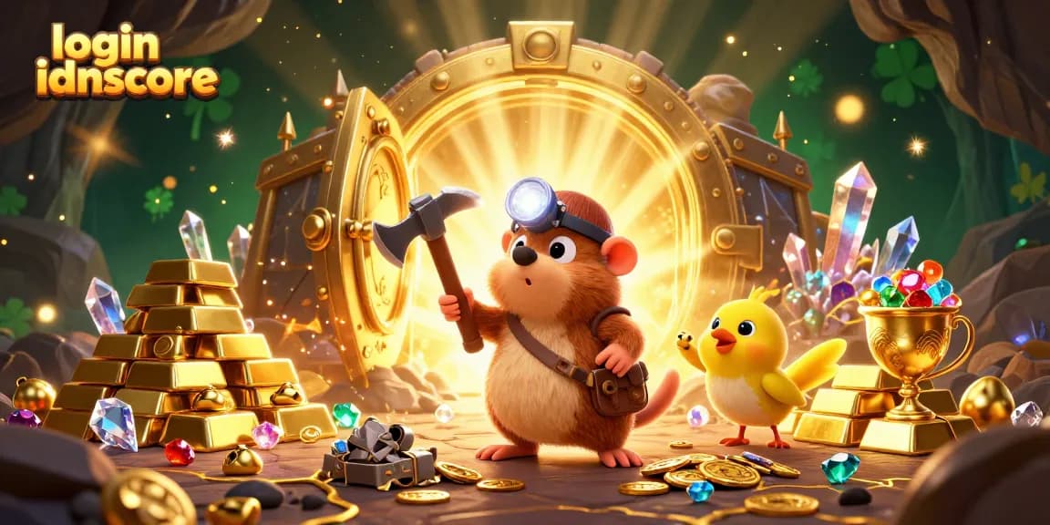 Join the excitement with login idnscore as the treasure hunter mines for gems in a vibrant casino-themed adventure.