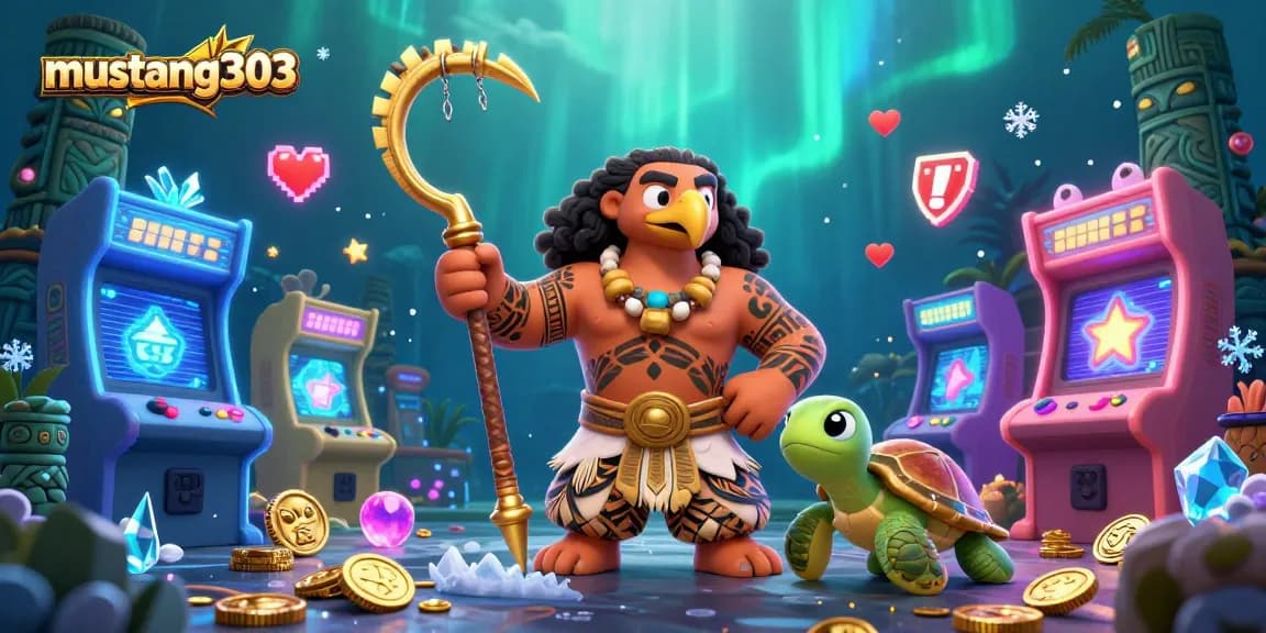 Engage with mustang303's vibrant casino-themed 3D illustration showcasing exciting game elements and characters.