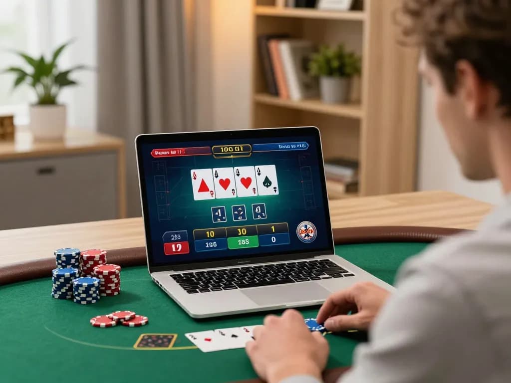 Engaging in strategic gameplay at the best online casinos in Canada with a laptop showing blackjack