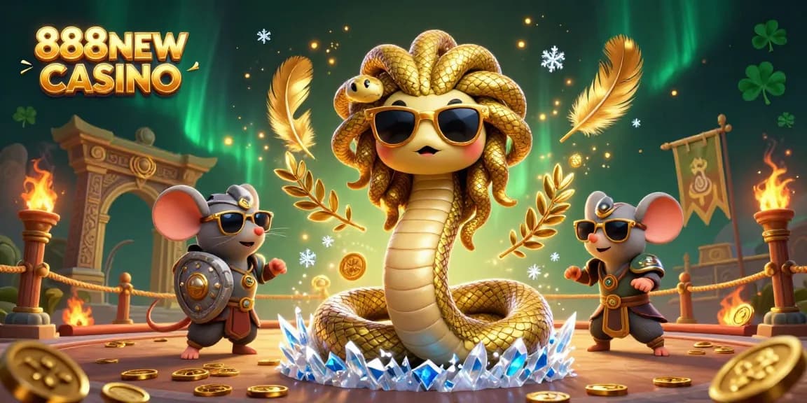 Win big at 888NEW CASINO with an exciting, action-packed scene featuring vibrant characters and dynamic gaming elements.