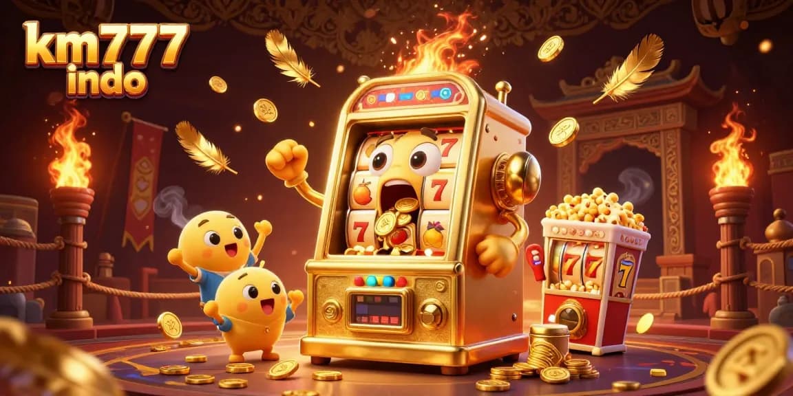 Spin the jackpot at km777 indo with a golden slot machine overflowing with coins and excitement!