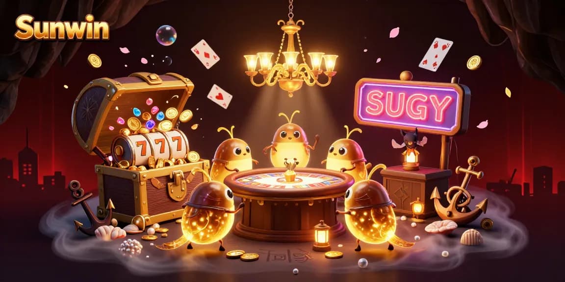 Sunwin transforms gaming with lively glowworms and card tables in an enchanting cave casino.