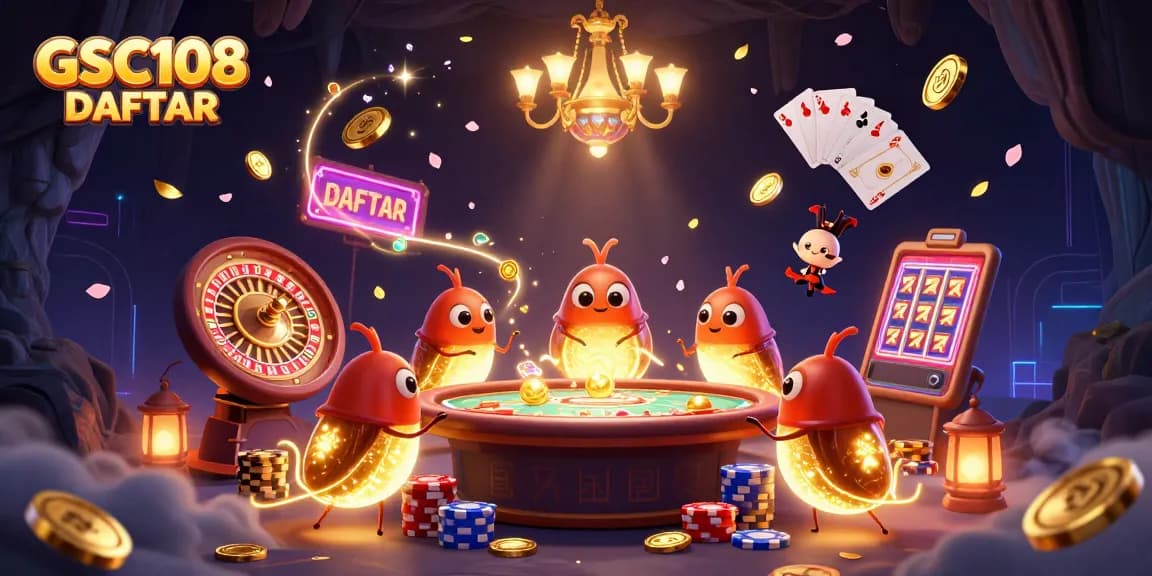 Experience GSC108 DAFTAR's thrilling gaming world with vibrant 3D cartoon casino elements!