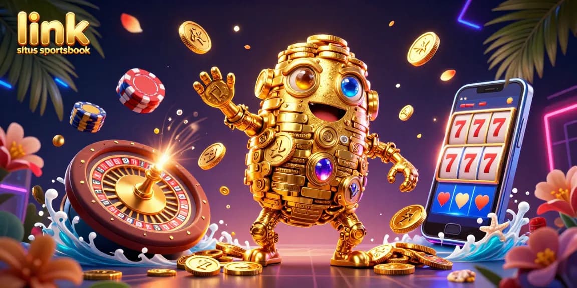 Engage with link situs sportsbook through an electrifying scene of golden golems, vibrant casino elements, and luxurious gameplay action.