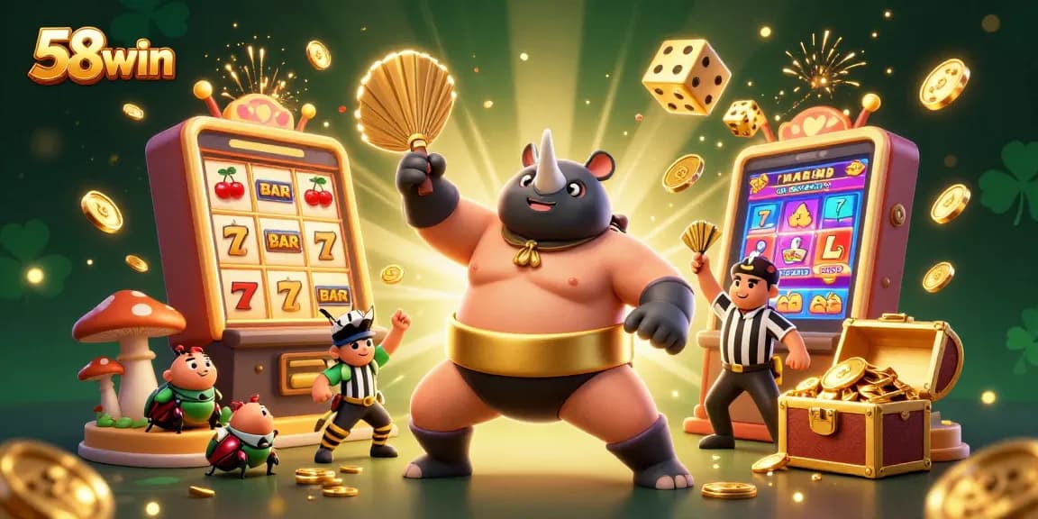 Experience thrilling jackpots at 58win with an exciting slot scene featuring vibrant characters and casino elements.