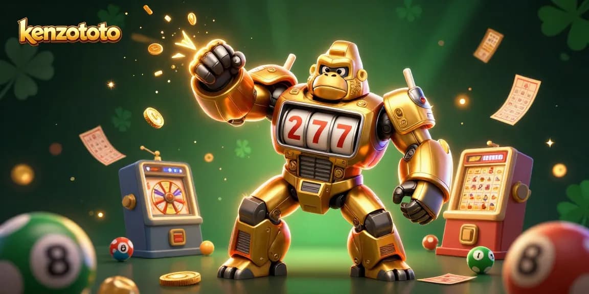 Kenzototo transforms the lottery experience with an epic 3D illustration of a golden gorilla mech and dynamic elements.