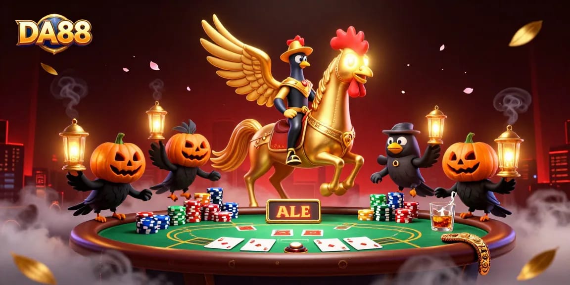 Experience treasure with DA88 as the golden rooster leads gaming adventures in a midnight casino.