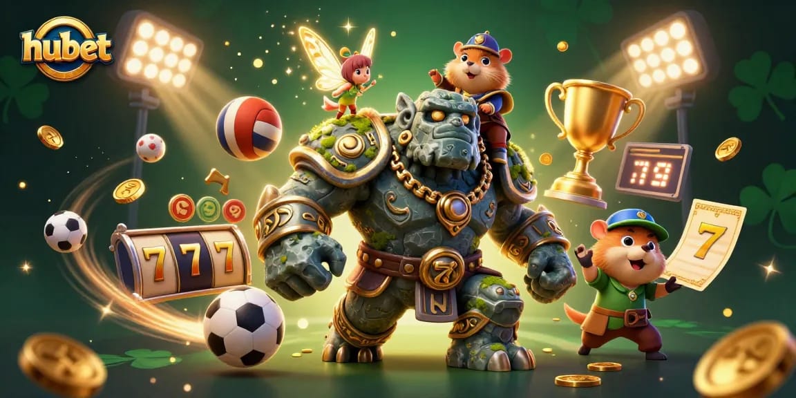 Play thrilling hubet slots with captivating illustrations featuring a magical scene of characters and casino elements.
