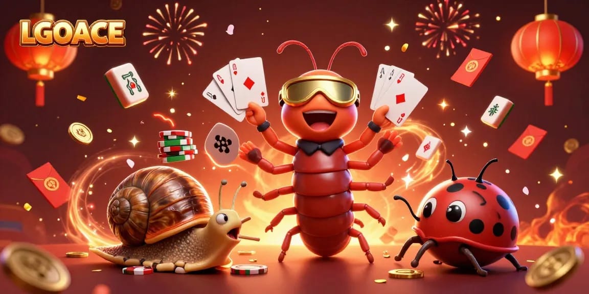 LGOACE showcases a lively casino scene with animated characters and vibrant gambling symbols.