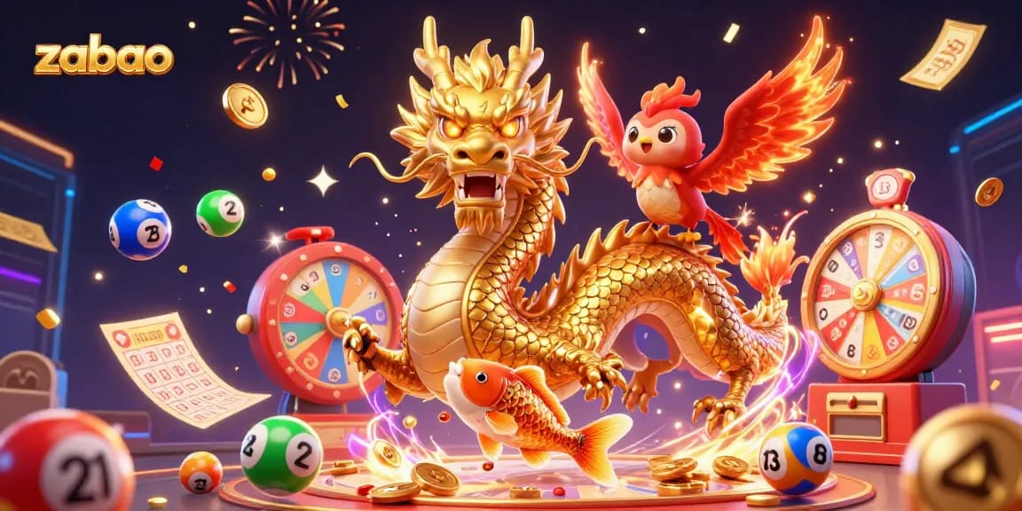 Experience zaobao's vibrant casino world with stunning dragons, phoenixes, and dynamic lottery elements.