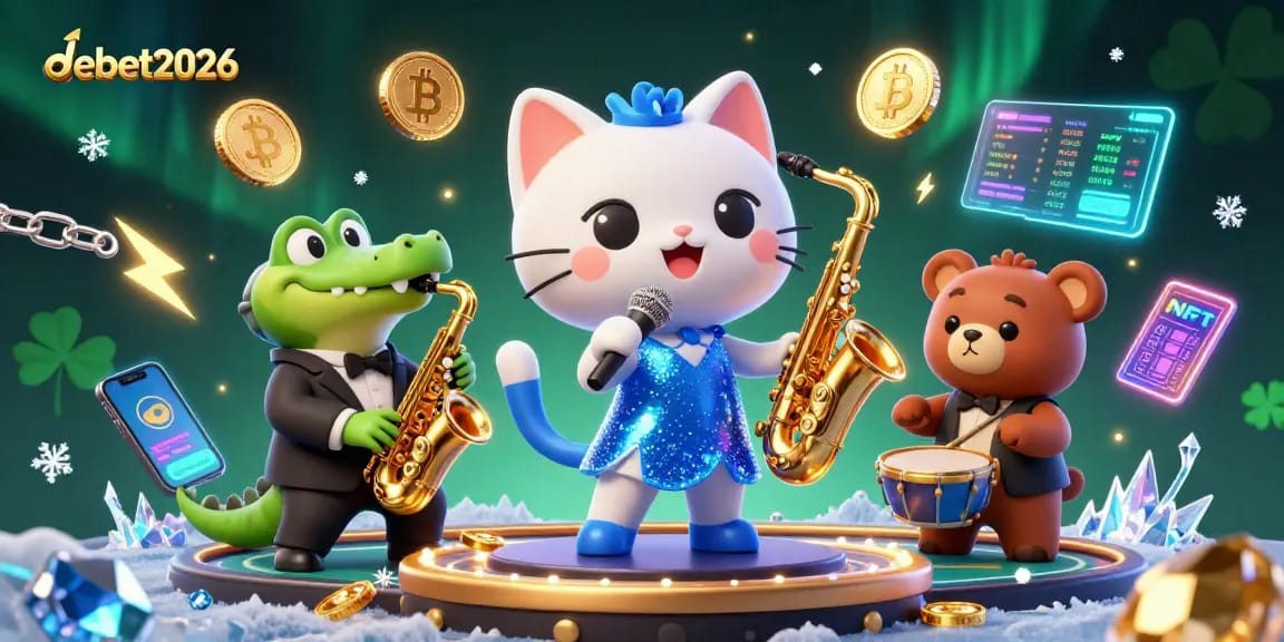 Engage with debet2026 in this captivating casino performance featuring dynamic characters and vibrant crypto elements.