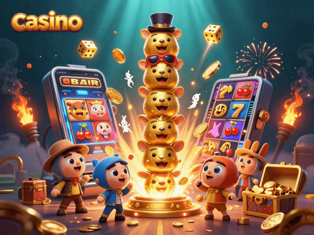 Explore exciting casino games with vibrant slot machines and golden totem characters.