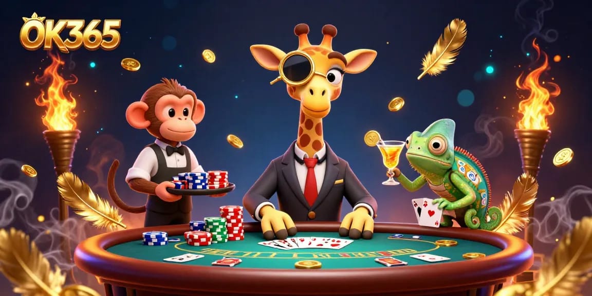 Experience exciting gameplay at OK365 with a high-roller giraffe and vibrant poker action.