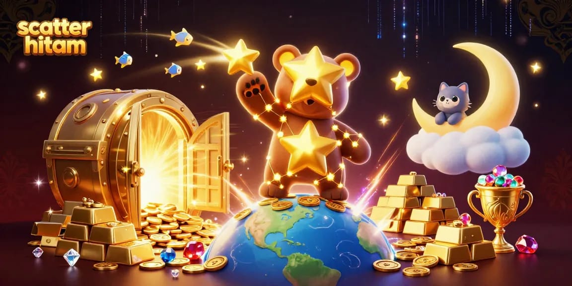 Experience the exciting scatter hitam feature with vibrant coins, treasures, and engaging characters in this dynamic gambling scene.