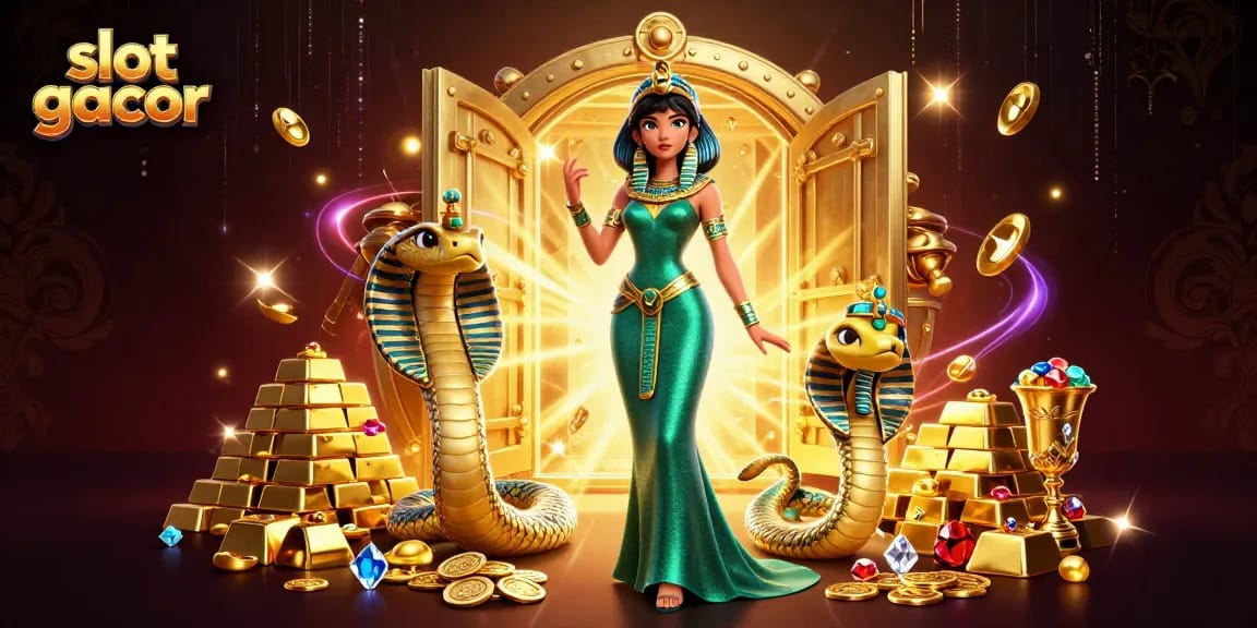 Engage with slot gacor games as a captivating woman and golden cobra discover treasures.