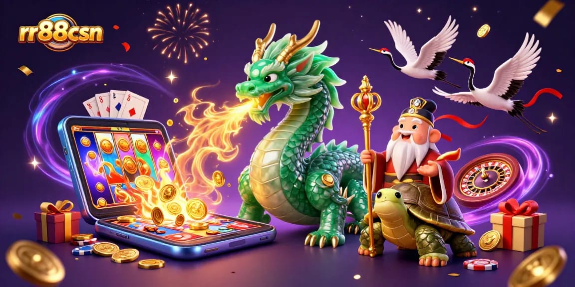 Experience gameplay excitement with rr88csn in a vibrant, dynamic casino-themed illustration.