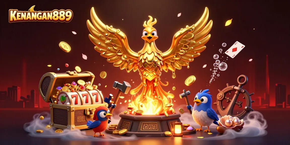Experience thrilling gameplay with KENANGAN889 featuring a mythical molten phoenix in an enchanting casino setting.