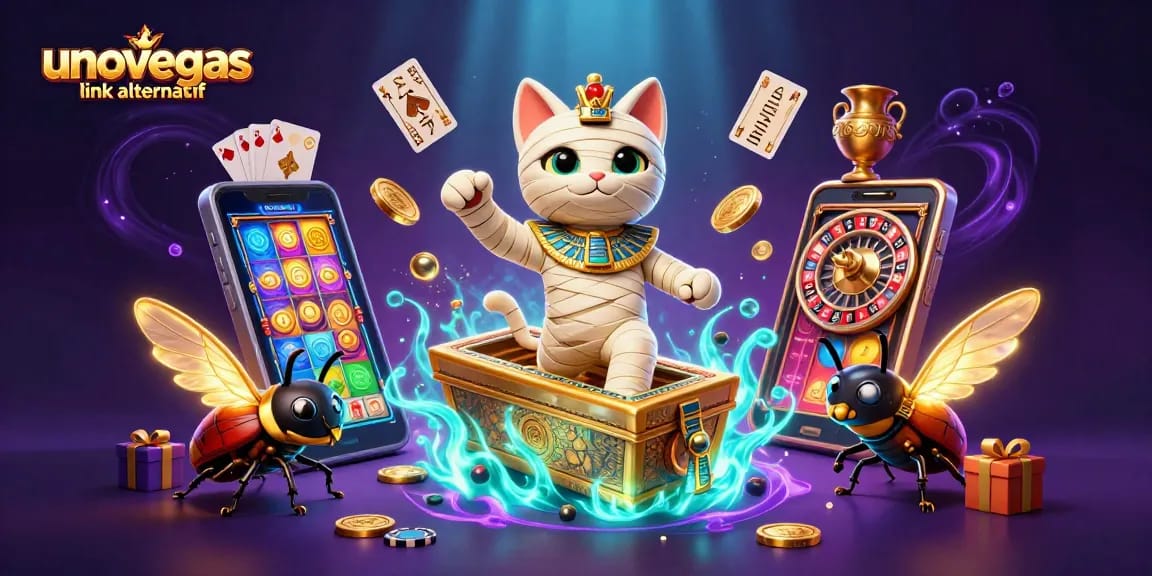 Mencoba keberuntungan di unovegas link alternatif dengan mumi kucing dan simbol kartu yang mengagumkan.