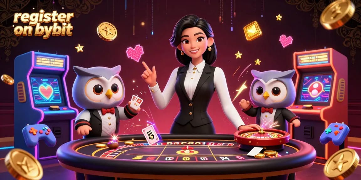 Engage with the exciting scene as you register on Bybit, highlighted by dynamic dealers and casino elements.