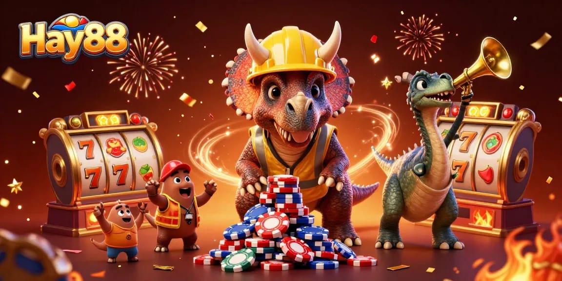 Engage with Hay88's thrilling slots and jackpots in this vibrant 3D casino celebration scene.