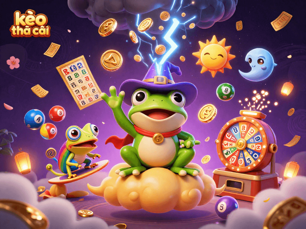 Experience kèo nhà cái thrills with an energetic 3D casino scene filled with magical elements.