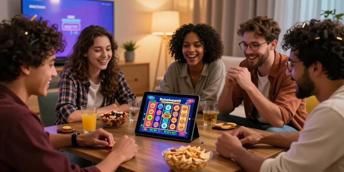 Group of friends enjoying rajakhodam89 slot together in a lively gaming atmosphere.