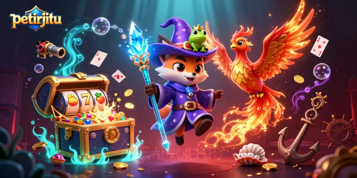 petirjitu menghadirkan ilustrasi 3D dengan karakter fantasi dan elemen permainan yang menonjol dalam dunia kasino.