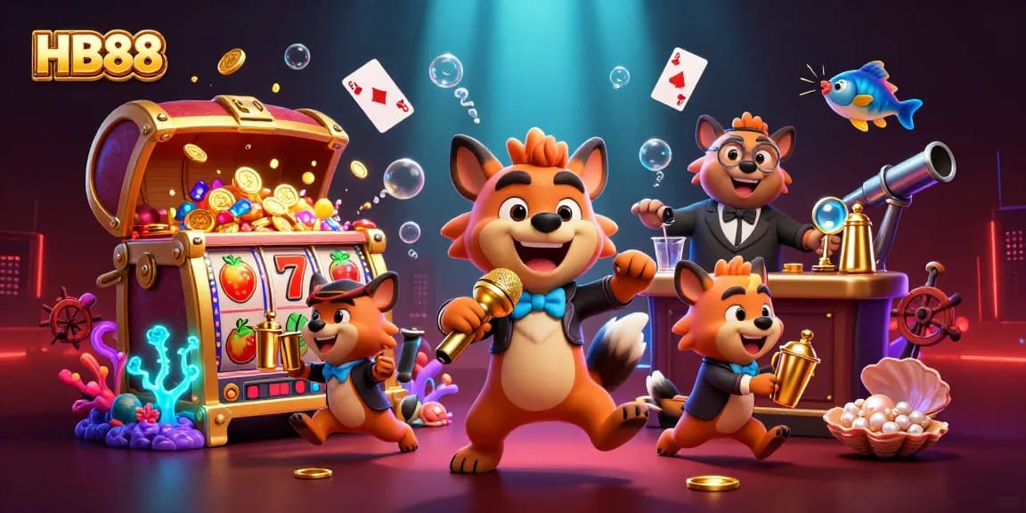 Experience laughter and excitement at HB88's vibrant casino, with unique characters and games.