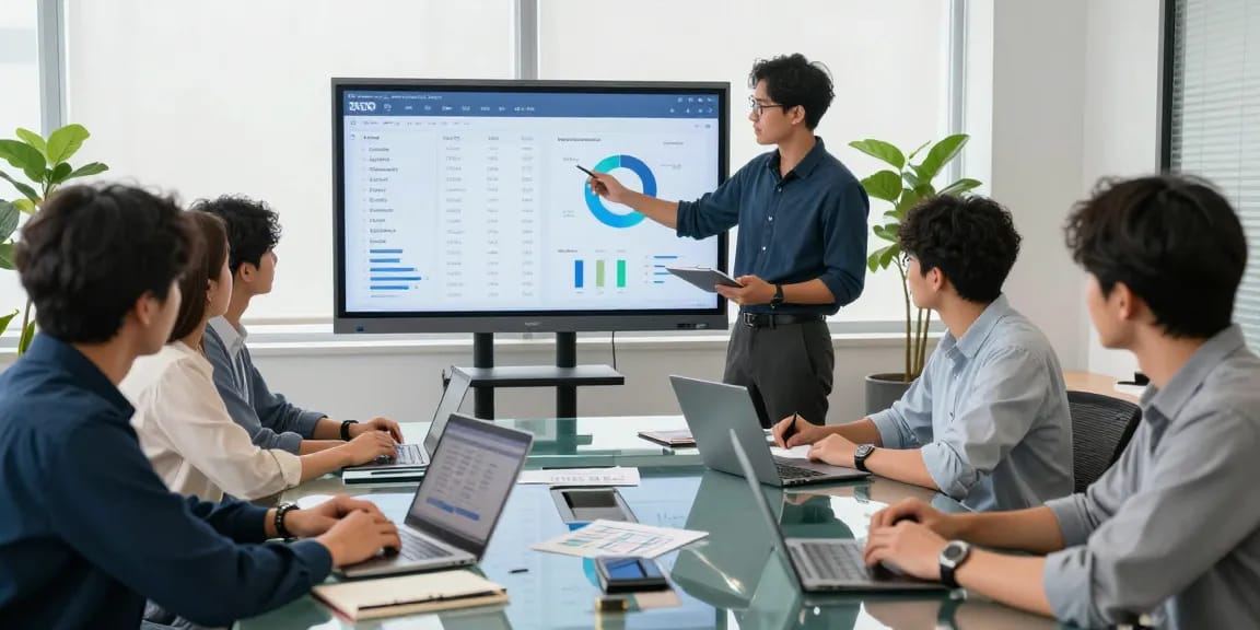 SEO specialists discussing pbn links established sites performance metrics in a modern office