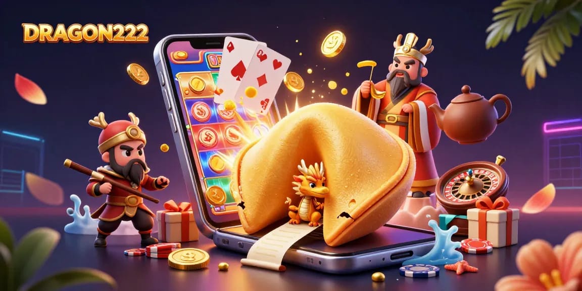 Spin the reels and win at DRAGON222 with a vibrant scene of luck and fortune.