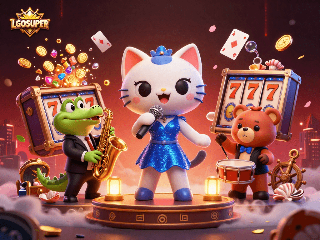 Experience thrilling slots with LGOSUPER as cartoon characters sing and celebrate big wins.