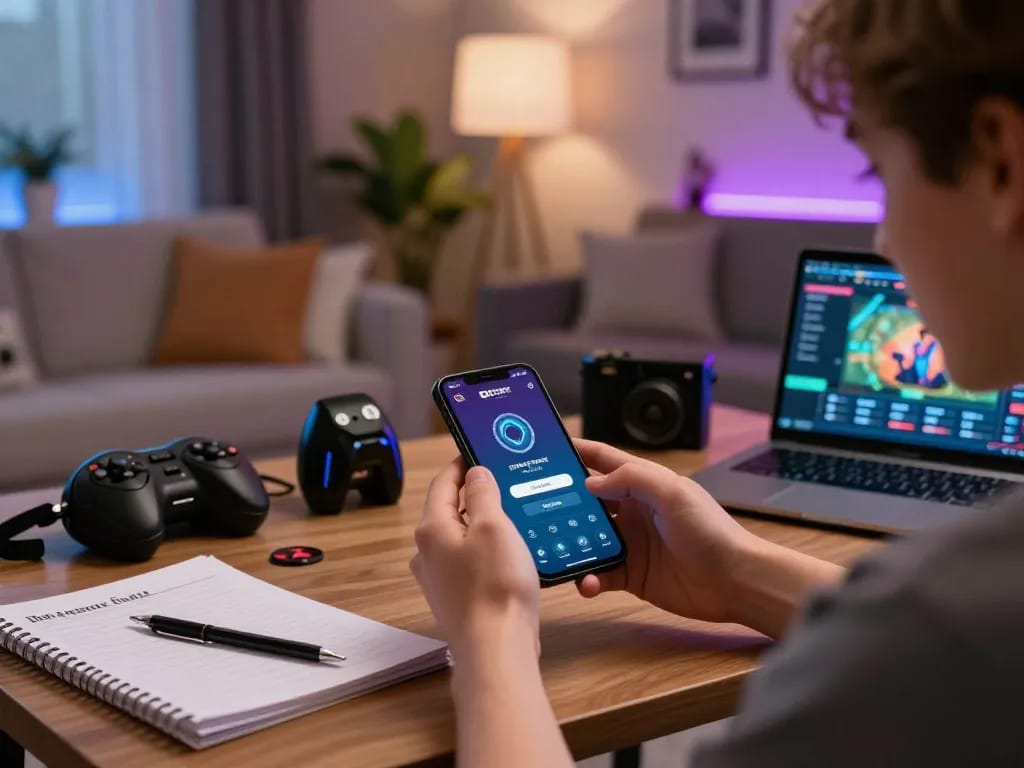IDNSCORE LOGIN app screen displayed on a smartphone during an exciting online gaming session at home.