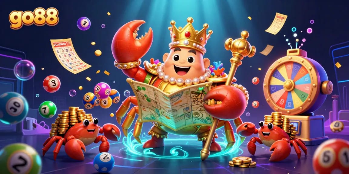 Experience excitement at go88 with a magnificent golden crab emperor and thrilling lottery action.