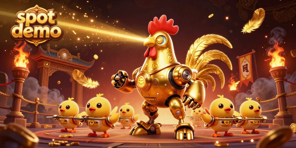 Engage in exciting slot demo action with golden rooster robots and dynamic game elements!