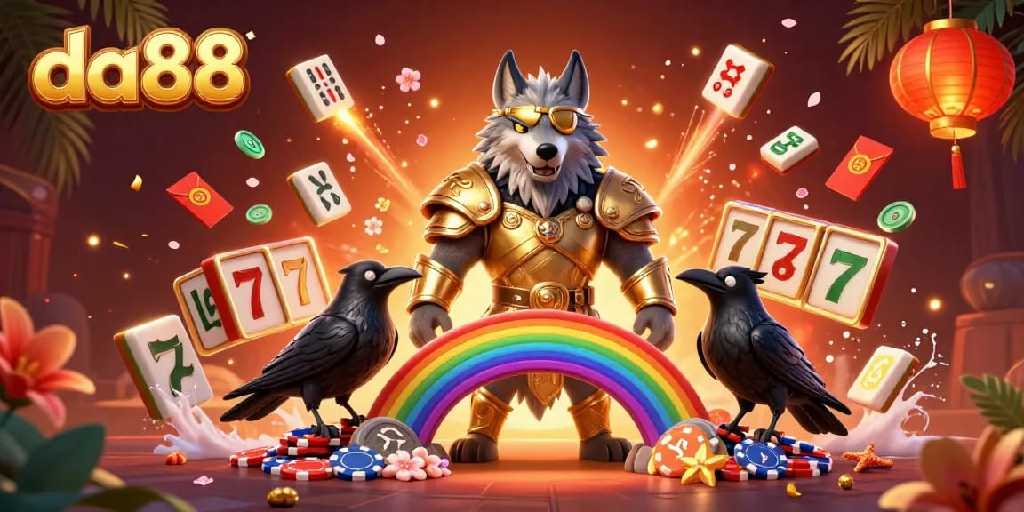Experience thrilling gameplay at da88 with vibrant slot reels and festive decorations.