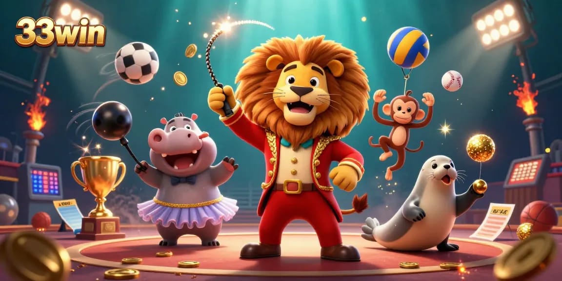 Bet on big wins with 33win, featuring a lively circus scene packed with fun and excitement.