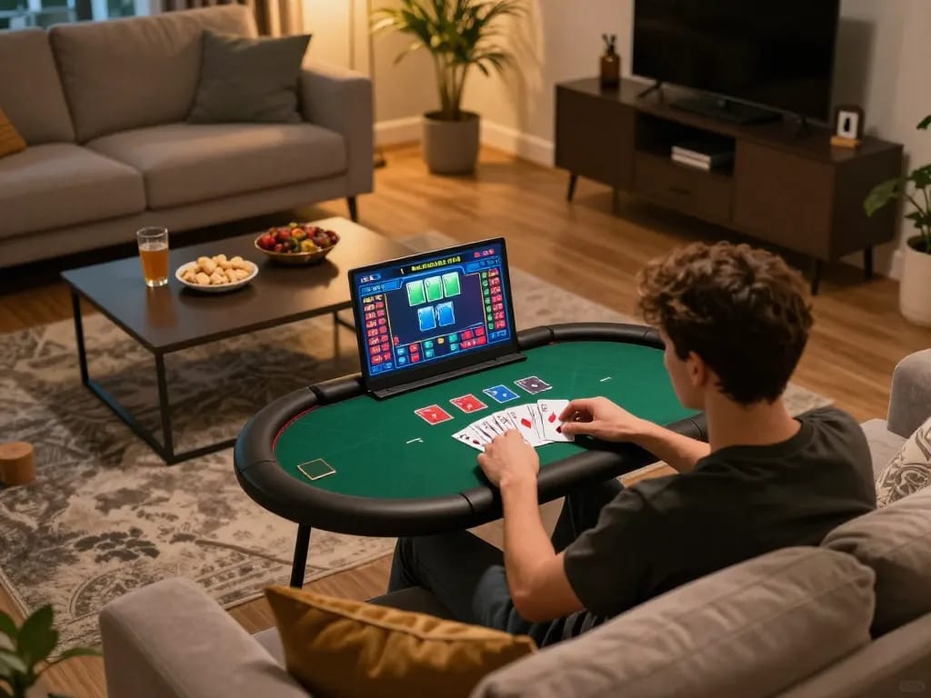 Engage in competitive poker on mantra88 while enjoying a cozy home setting with snacks and drinks