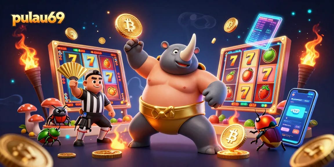Experience thrilling gameplay with pulau69 as beetle champion stomps coins in a lively casino.