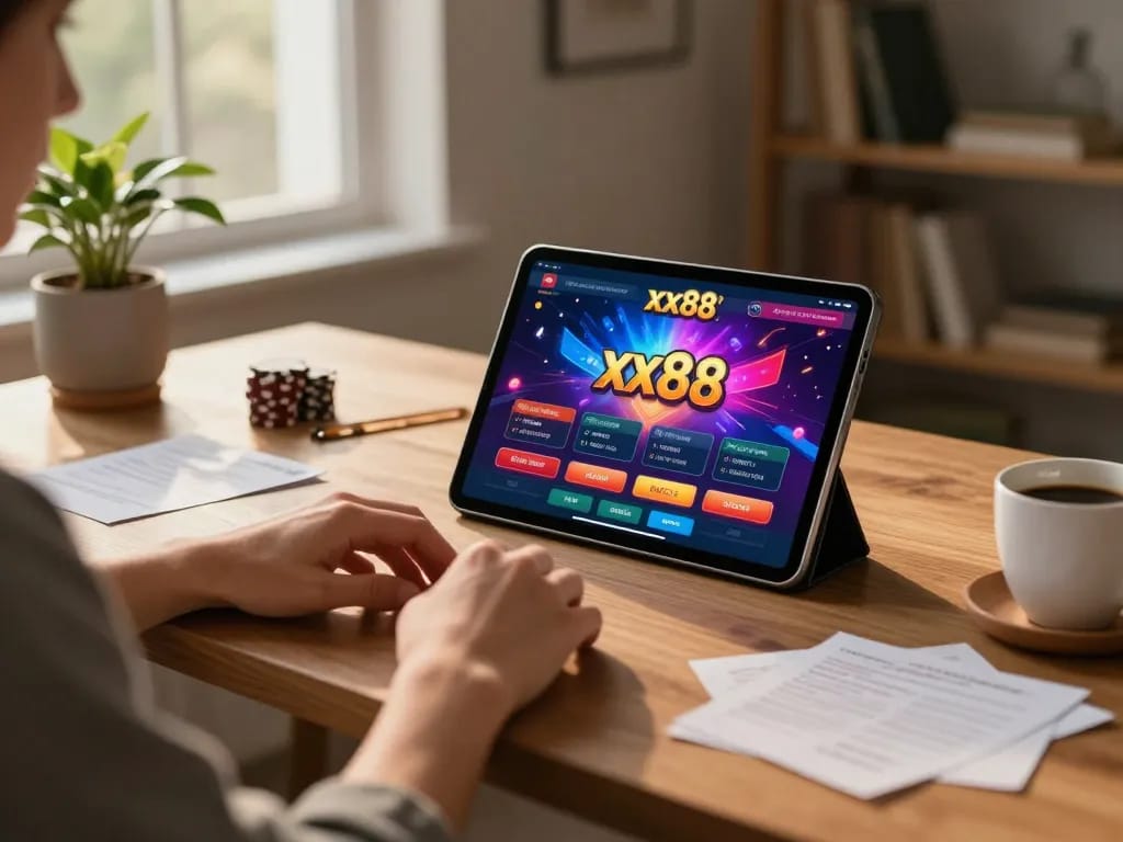 Player immersed in a strategic session on xx88 gaming app at home.