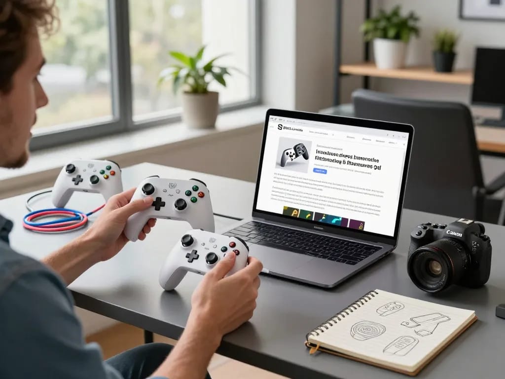 Showcasing unique tech gadgets in a modern workspace with innovative devices on the desk