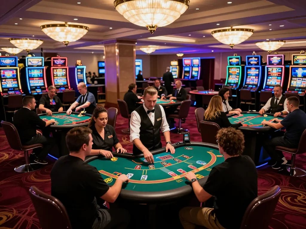 Players enjoying blackjack in an upscale casino environment, highlighting Pragmaticplay games.
