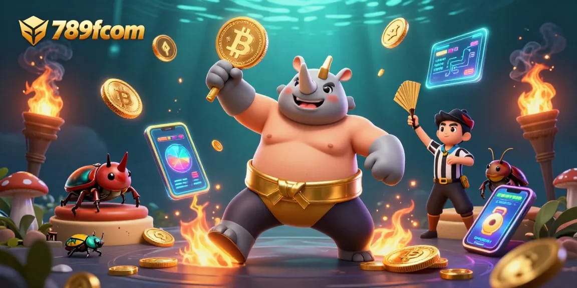 Engage in thrilling gameplay with 789fcom’s vibrant casino scene showcasing golden coins and Bitcoin elements.