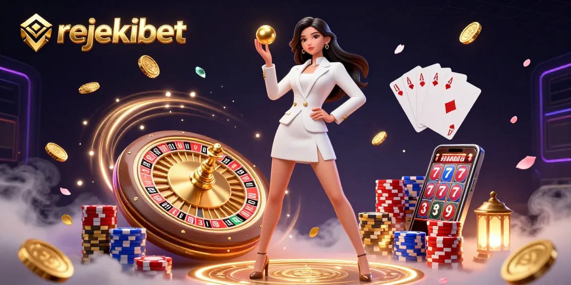 Experience thrilling gaming action with rejekibet's dynamic scene, showcasing vibrant casino elements and rich visuals.