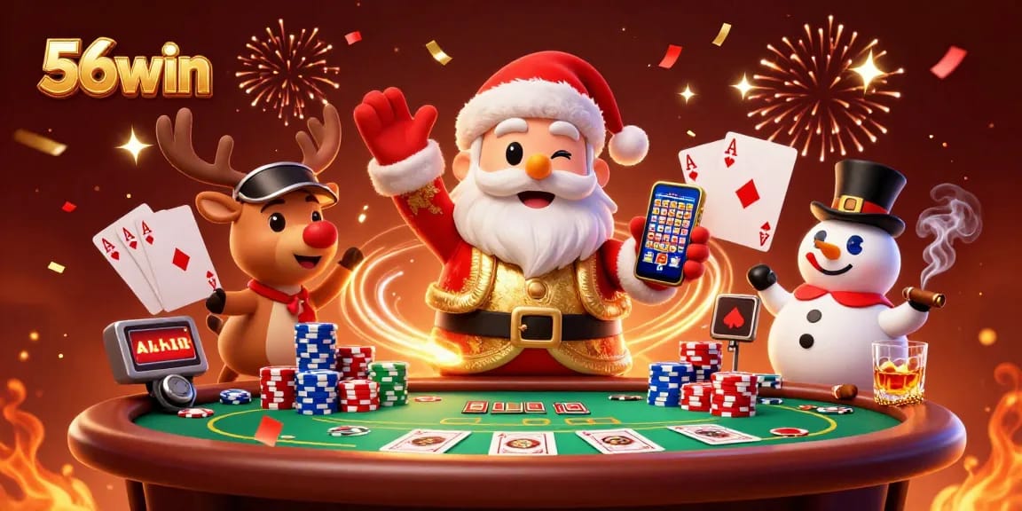 Spin the reels at 56win, where a festive Santa and friends celebrate jackpots together!