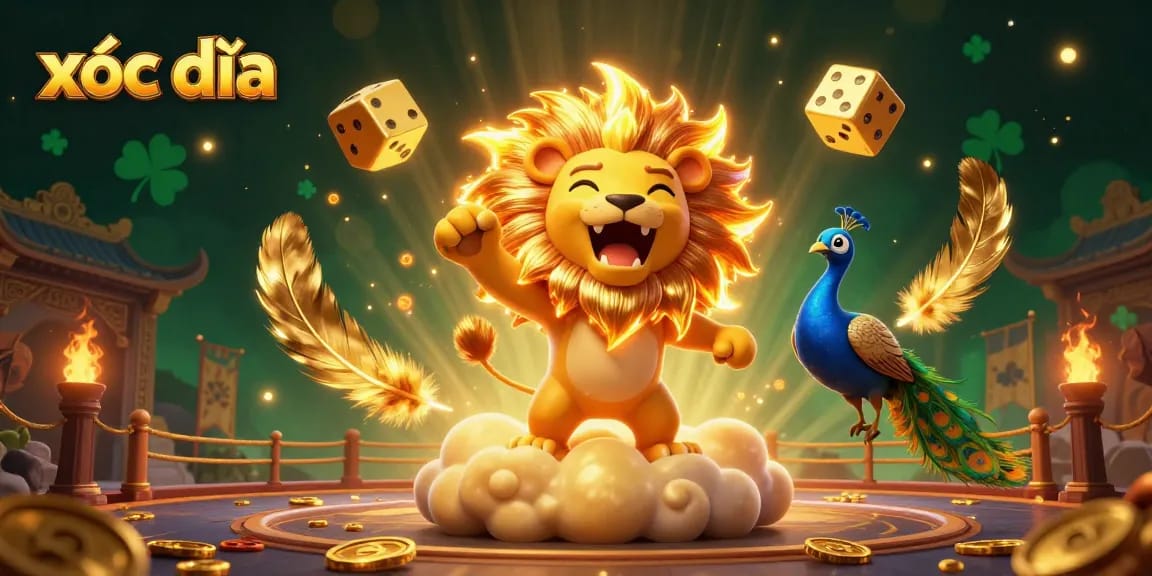 Experience thrilling xóc đĩa action with vibrant dice and dynamic characters illuminated in a rich, detailed scene.