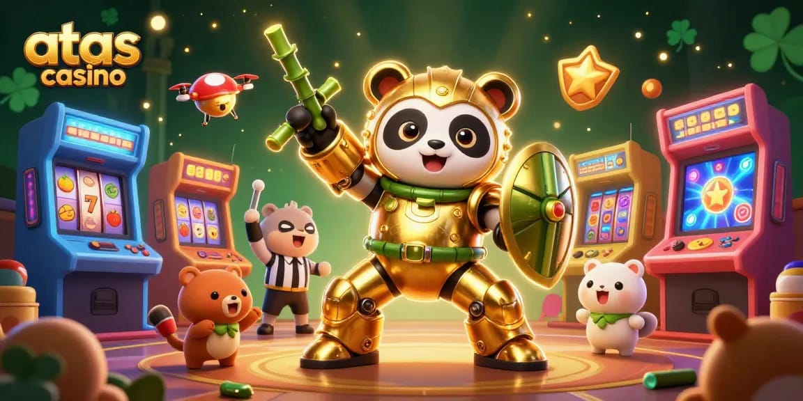Experience excitement at atas casino with a vibrant 3D gaming showdown featuring themed characters and engaging elements.
