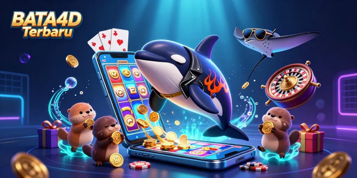 BATA4D Terbaru mempersembahkan ilustrasi menarik dengan ikan orca, sinar, dan berang-berang laut yang beraksi dengan koin emas.